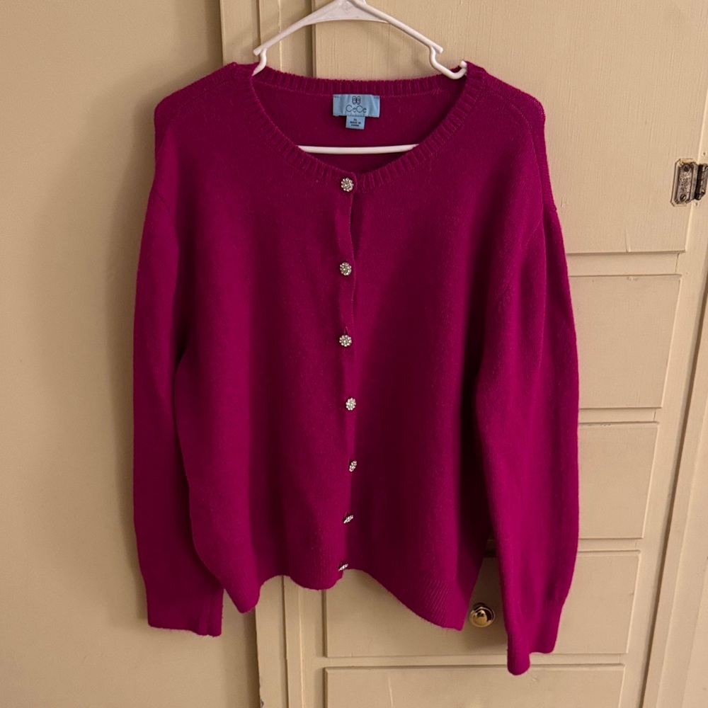 CeCe Fuchsia Button-Up Cardigan